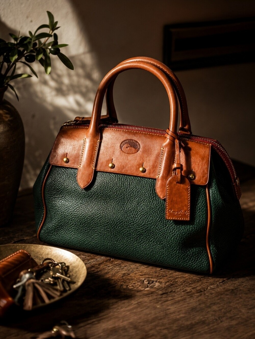 Dooney & Bourke Small Wilson Ivy Green Florentine Leather Satchel Bag NWT - Picture 2 of 16